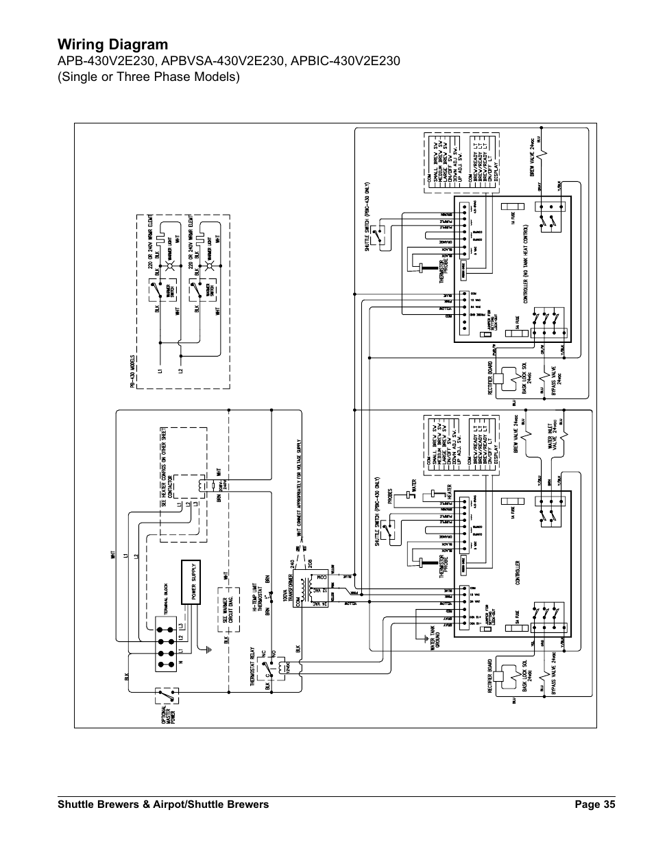 Wiring diagram | Grindmaster SHUTTLE BREWER APBVSA-430V2E230 User Manual | Page 35 / 44