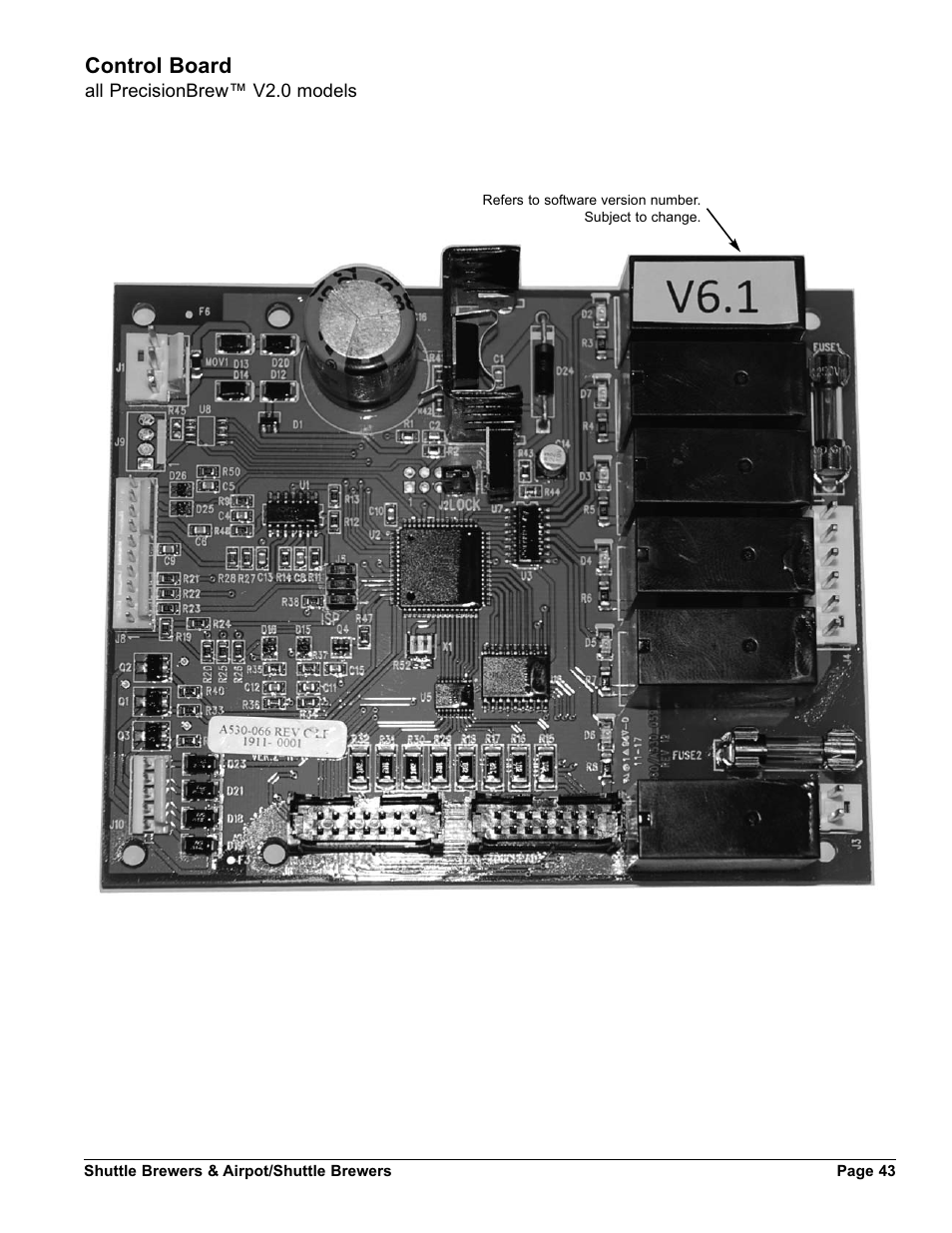 Control board | Grindmaster SHUTTLE BREWER APBVSA-430V2E230 User Manual | Page 43 / 44