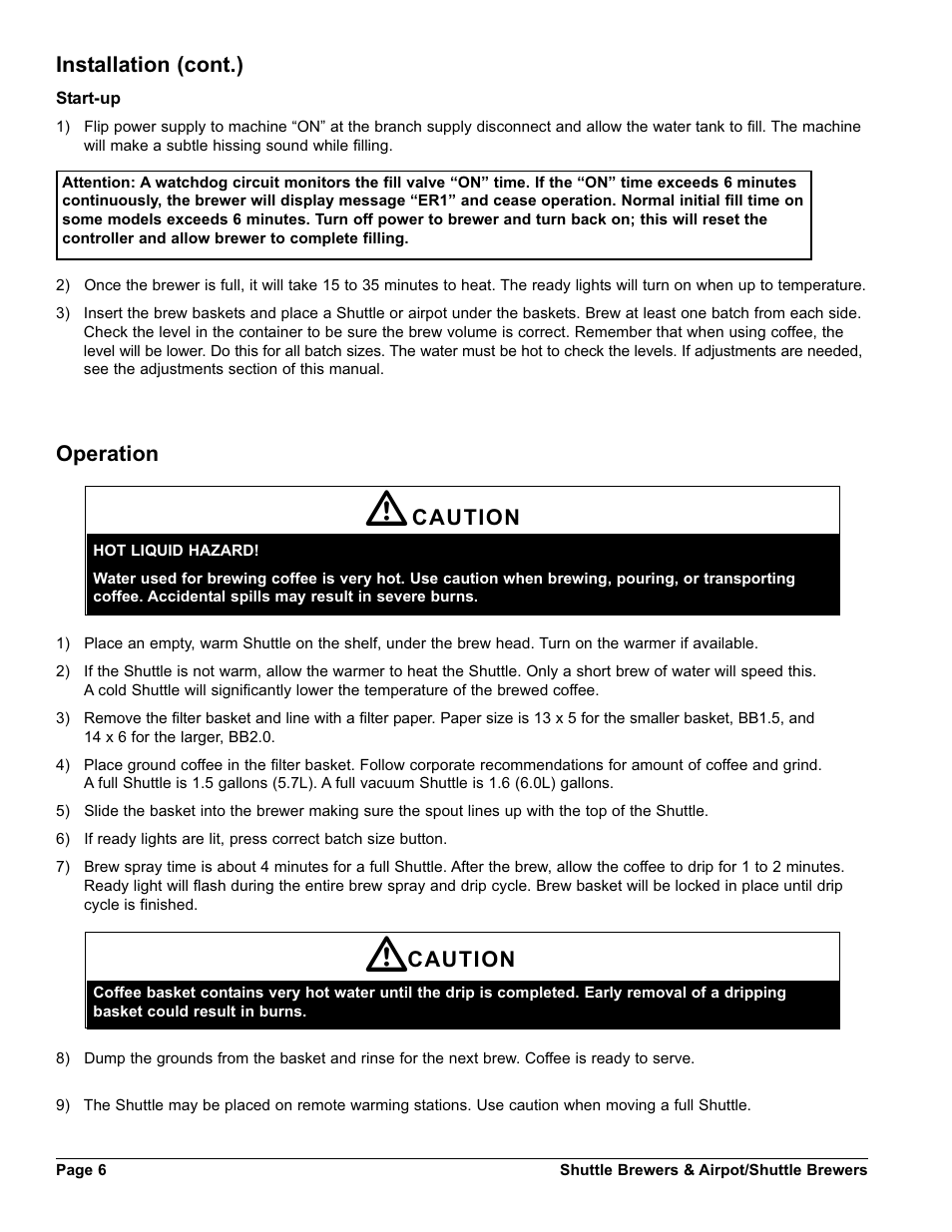 Grindmaster SHUTTLE BREWER APBVSA-430V2E230 User Manual | Page 6 / 44