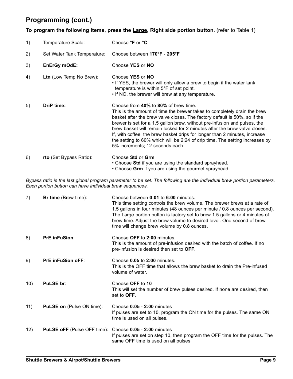 Programming (cont.) | Grindmaster SHUTTLE BREWER APBVSA-430V2E230 User Manual | Page 9 / 44