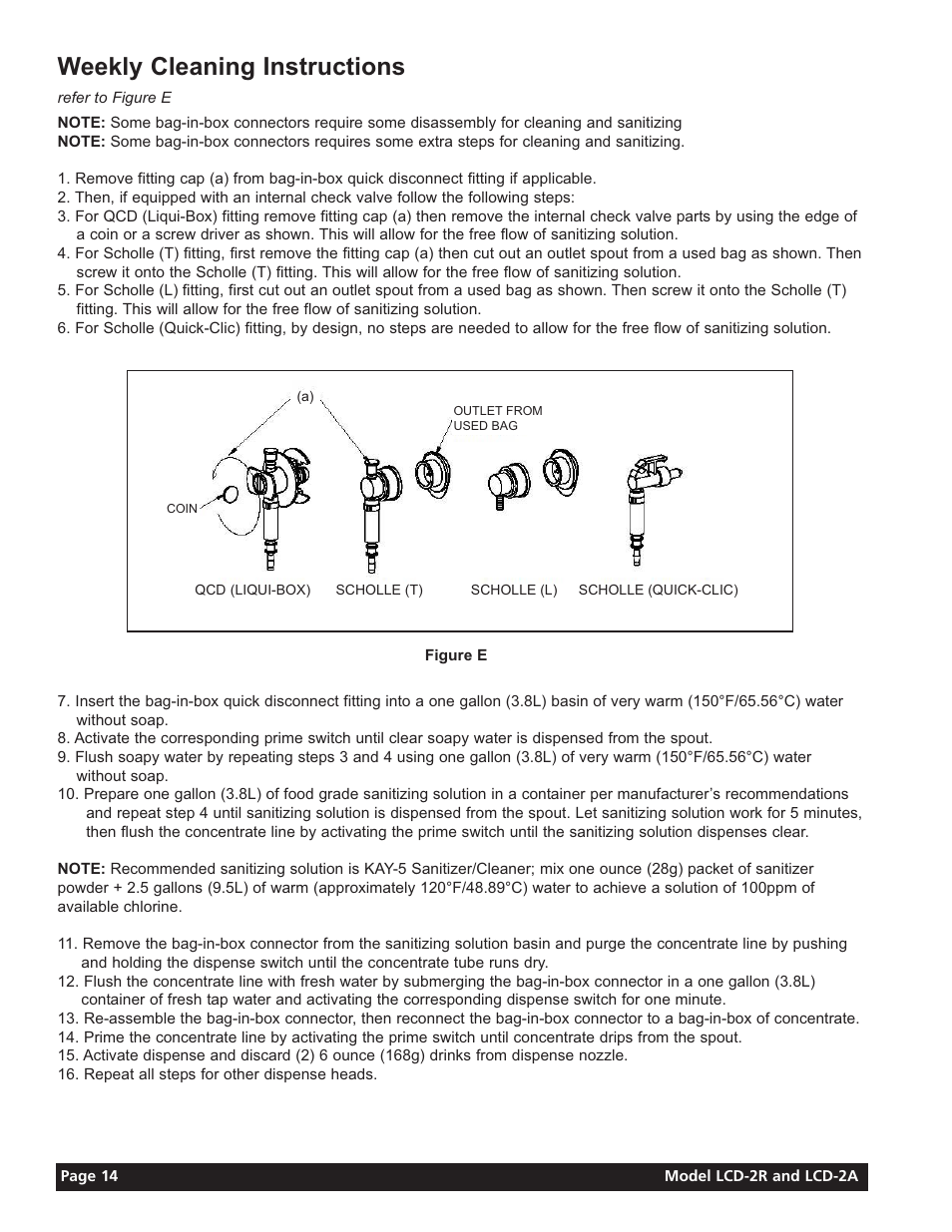 Weekly cleaning instructions | Grindmaster LIQUID COFFEE DISPENSER LCD-2A User Manual | Page 14 / 20