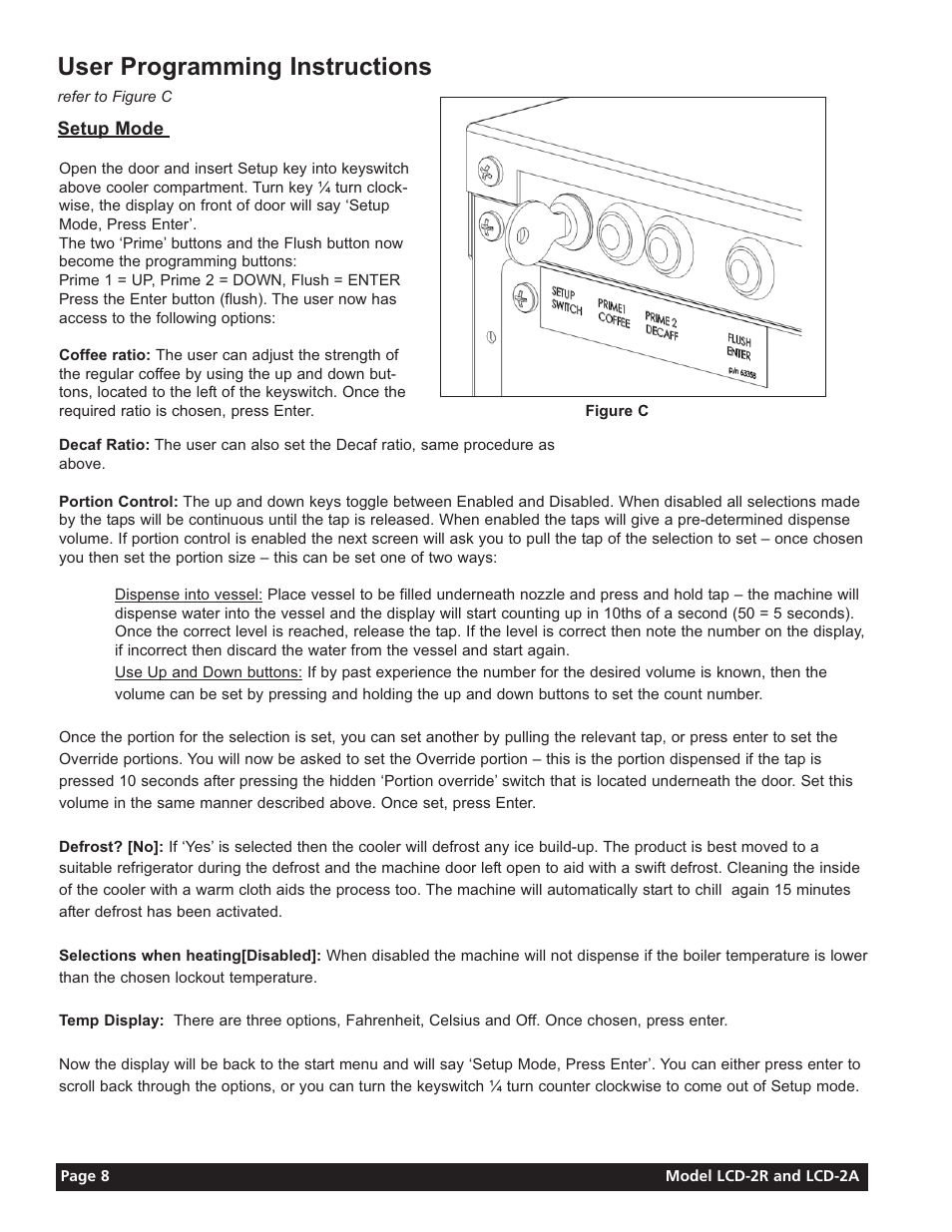 User programming instructions | Grindmaster LIQUID COFFEE DISPENSER LCD-2A User Manual | Page 8 / 20