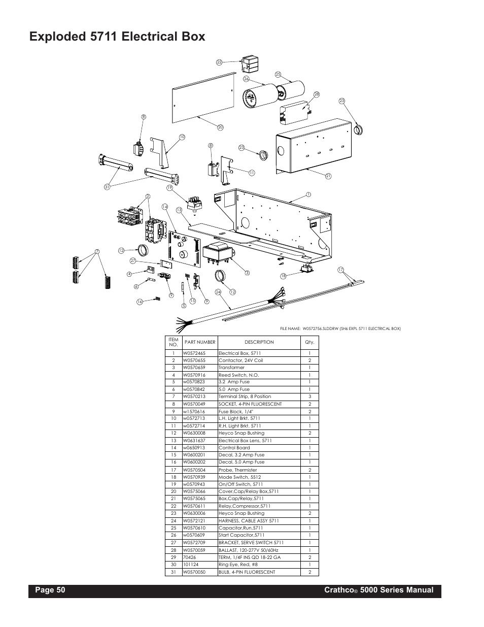 Exploded 5711 electrical box, Page 50 crathco, 5000 series manual | Grindmaster CRATHCO 5941 User Manual | Page 50 / 72