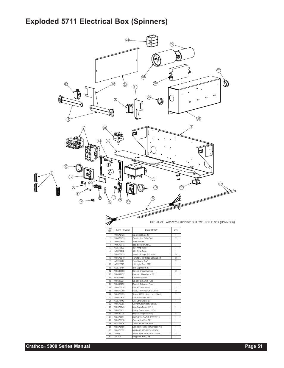 Exploded 5711 electrical box (spinners), Crathco | Grindmaster CRATHCO 5941 User Manual | Page 51 / 72