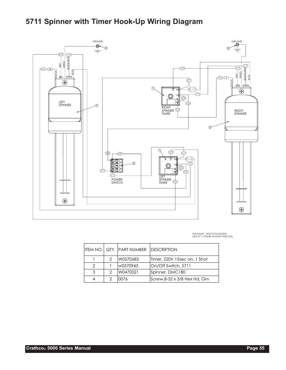 5711 spinner with timer hook-up wiring diagram, Crathco | Grindmaster CRATHCO 5941 User Manual | Page 55 / 72