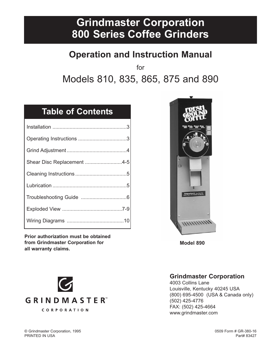 Grindmaster 865 User Manual | 12 pages