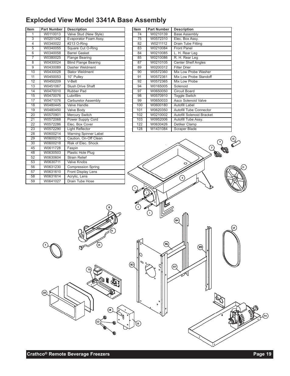 Exploded view model 3341a base assembly, Crathco, Remote beverage freezers page 19 | Grindmaster 3341A User Manual | Page 21 / 40