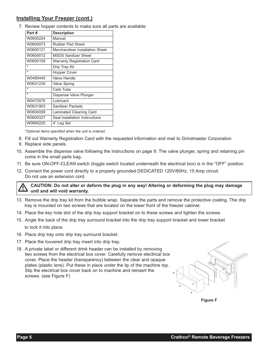 Installing your freezer (cont.) | Grindmaster 3341A User Manual | Page 8 / 40