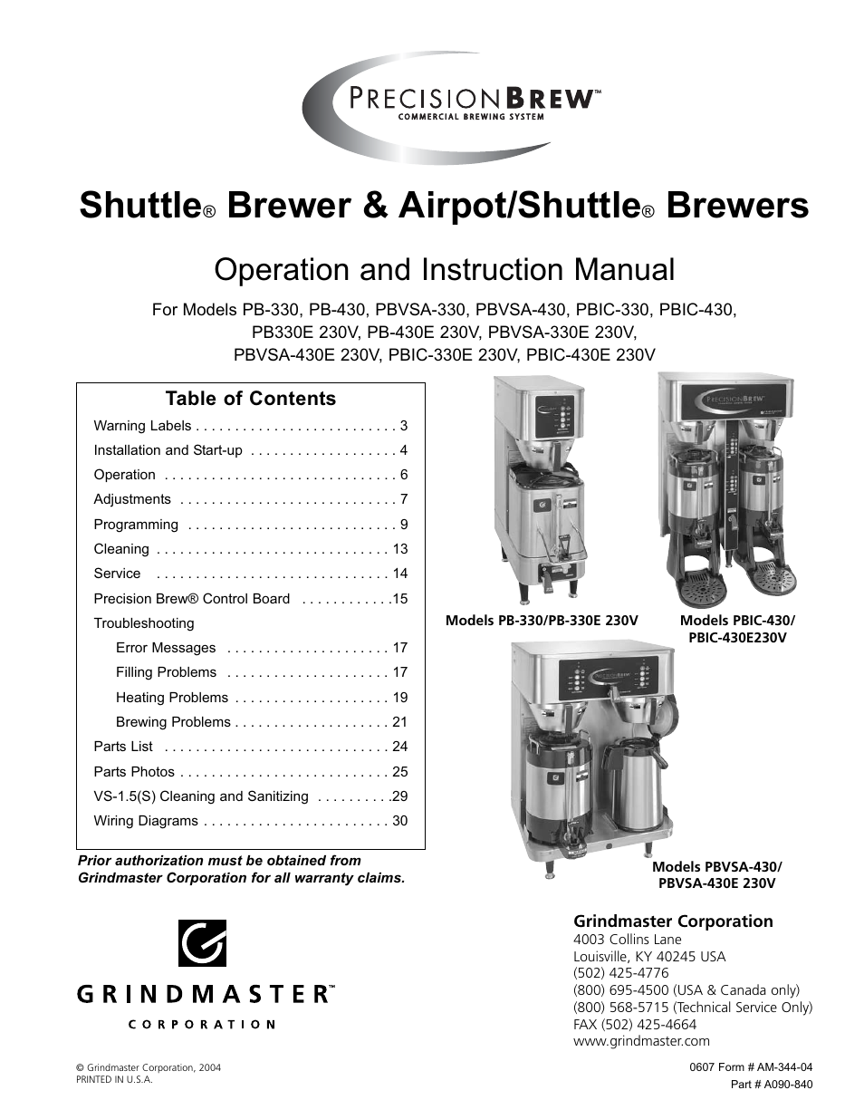 Grindmaster AM-344-04 User Manual | 40 pages
