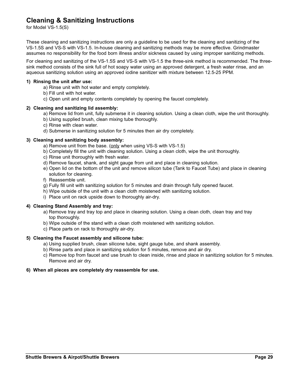 Cleaning & sanitizing instructions | Grindmaster AM-344-04 User Manual | Page 29 / 40