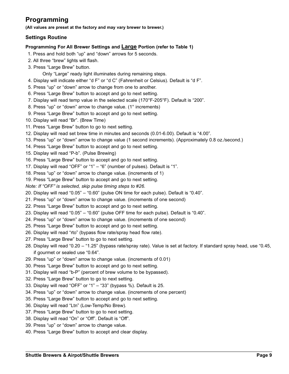 Programming | Grindmaster AM-344-04 User Manual | Page 9 / 40