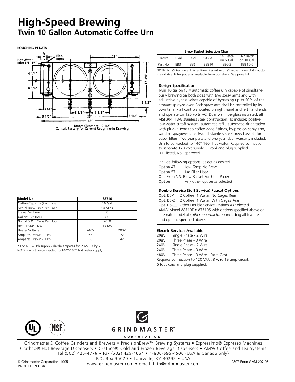 High-speed brewing, Twin 10 gallon automatic coffee urn | Grindmaster 87710E User Manual | Page 2 / 2