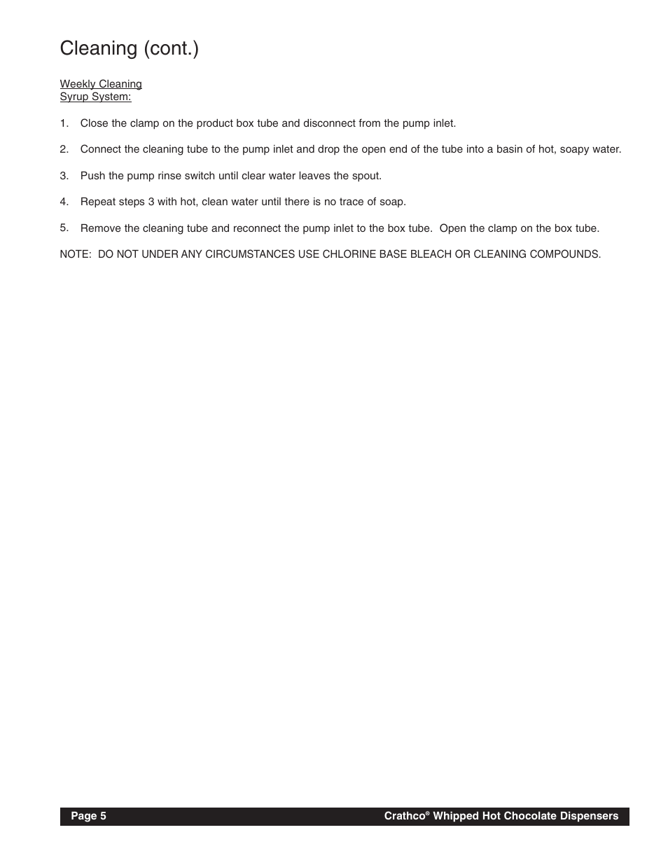 Cleaning (cont.) | Grindmaster CRATHCO HC-2 User Manual | Page 8 / 16