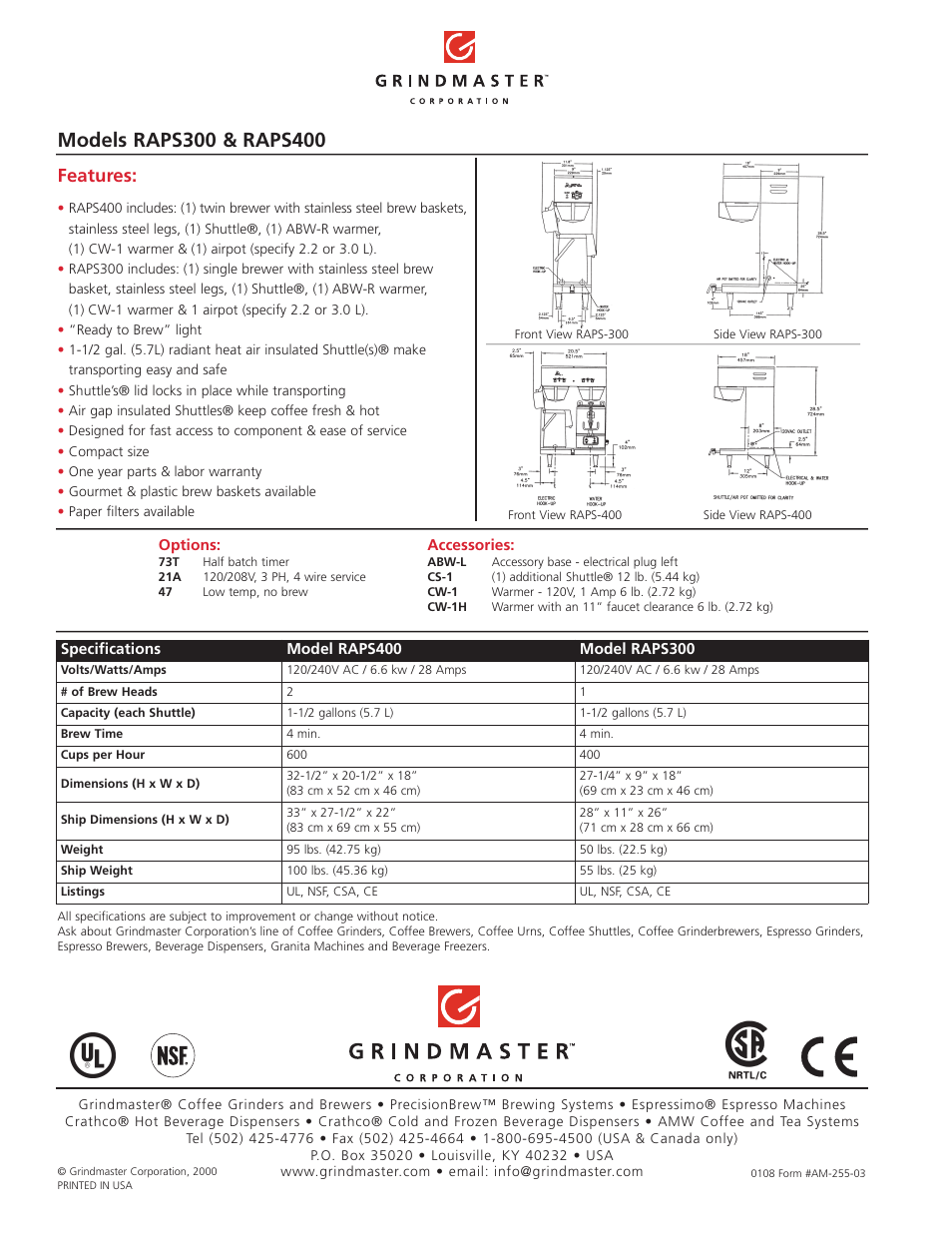 Features | Grindmaster RAPS300 User Manual | Page 2 / 2