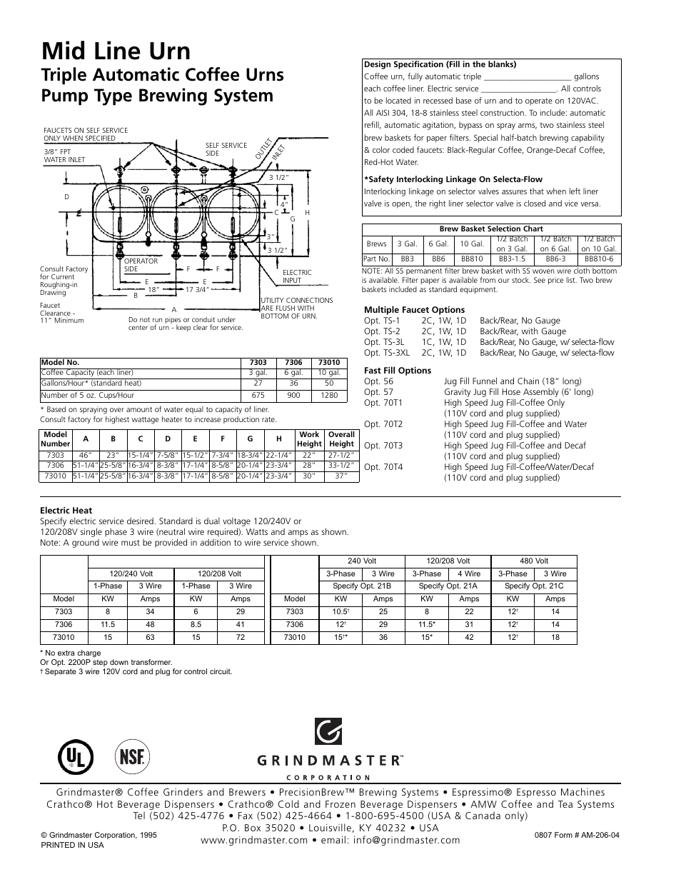 Mid line urn | Grindmaster 73010 User Manual | Page 2 / 2