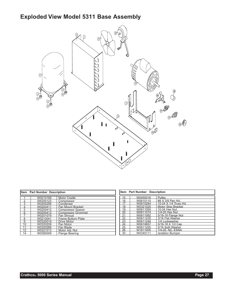 Exploded view model 5311 base assembly | Grindmaster 5311 User Manual | Page 27 / 52