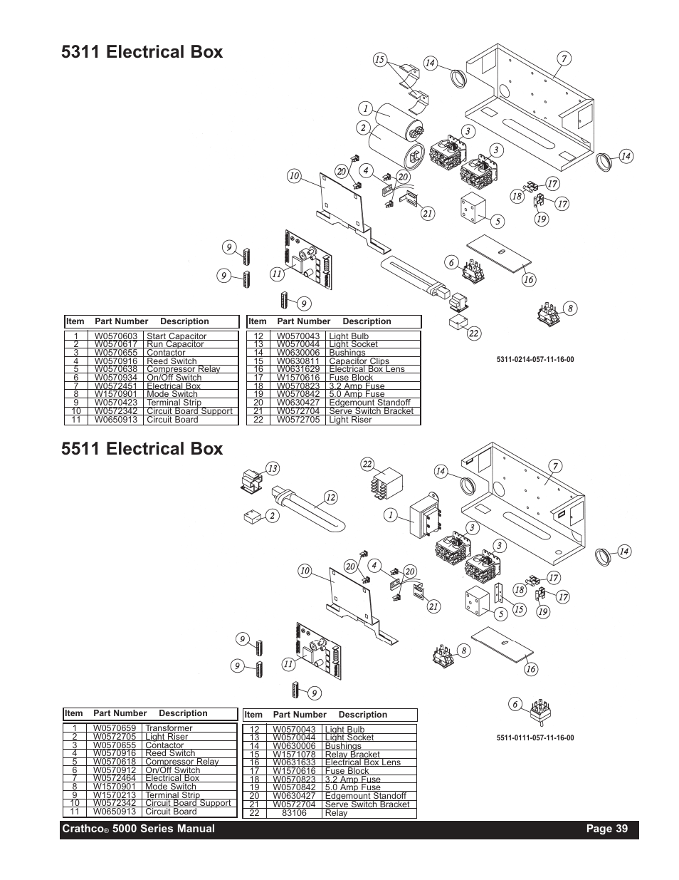 5511 electrical box, 5311 electrical box | Grindmaster 5311 User Manual | Page 39 / 52