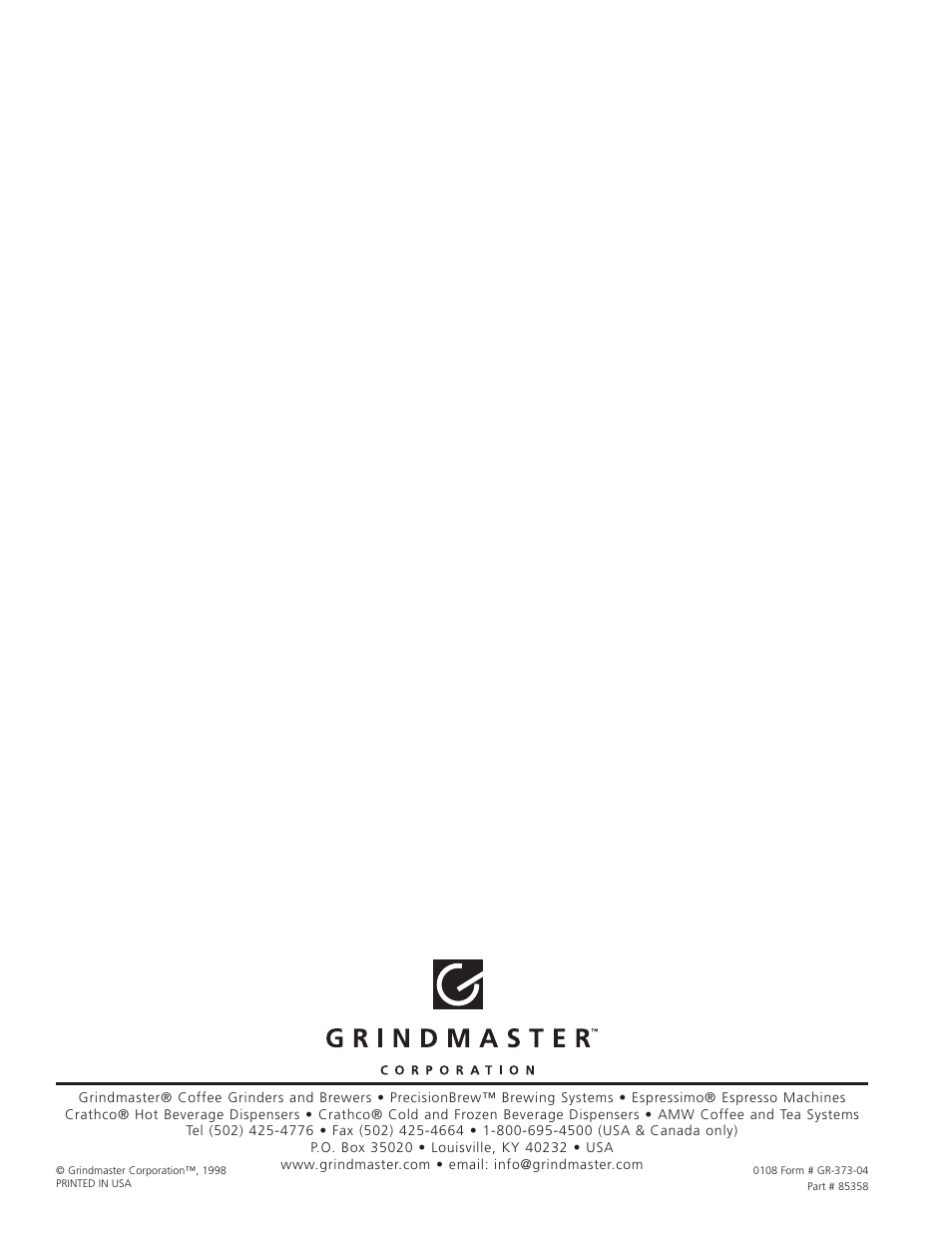 Grindmaster 250AB User Manual | Page 24 / 24