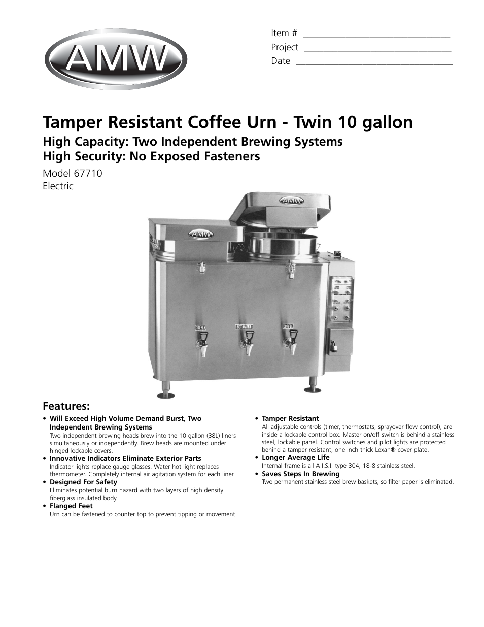 Grindmaster AMW 67710 User Manual | 2 pages