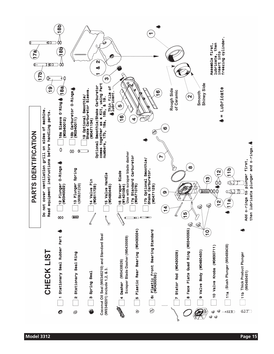 Check list, Parts identifica tion | Grindmaster 3312 User Manual | Page 17 / 36