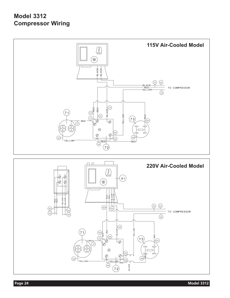 Model 3312 compressor wiring | Grindmaster 3312 User Manual | Page 26 / 36