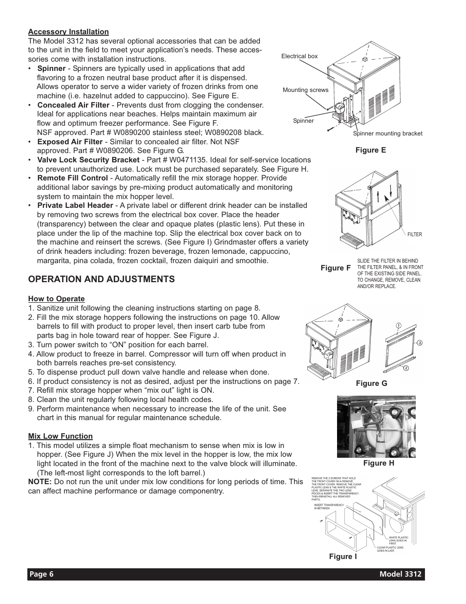 Operation and adjustments | Grindmaster 3312 User Manual | Page 8 / 36