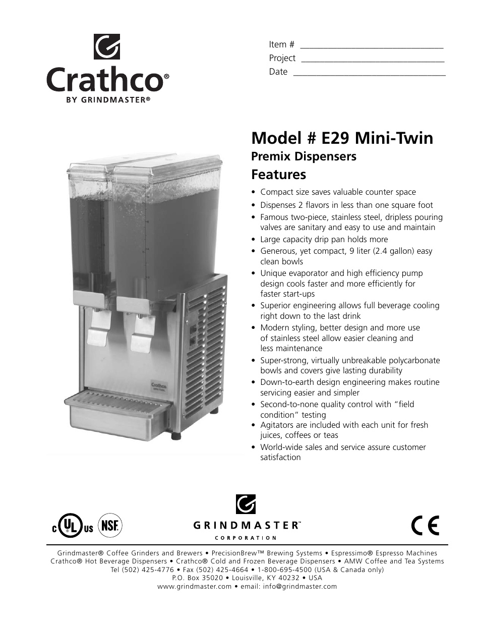 Grindmaster Crathco E29 User Manual | 2 pages