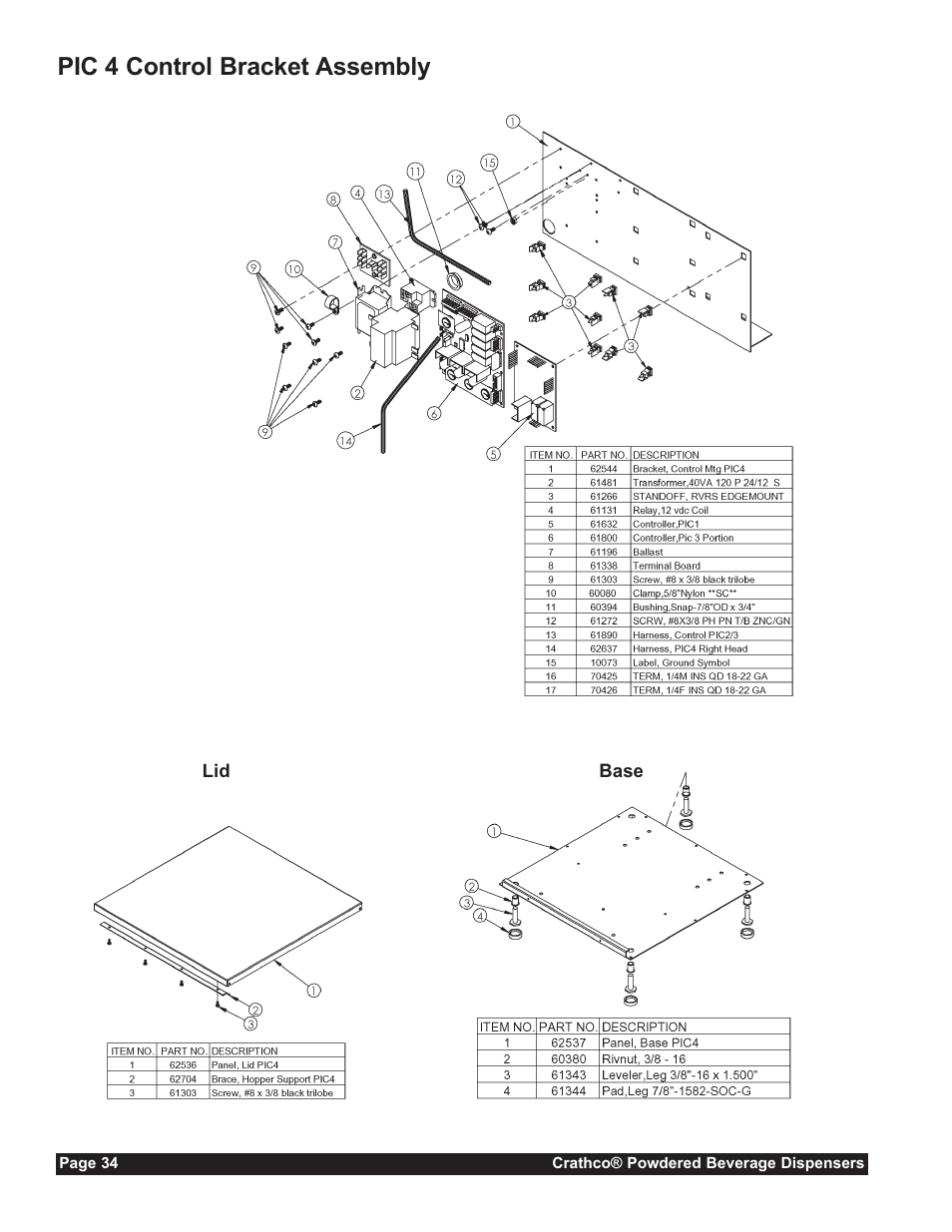 Pic 4 control bracket assembly | Grindmaster CC-302-20 User Manual | Page 34 / 68