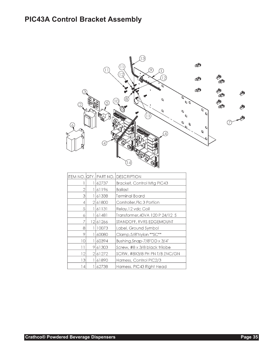 Pic43a control bracket assembly | Grindmaster CC-302-20 User Manual | Page 35 / 68