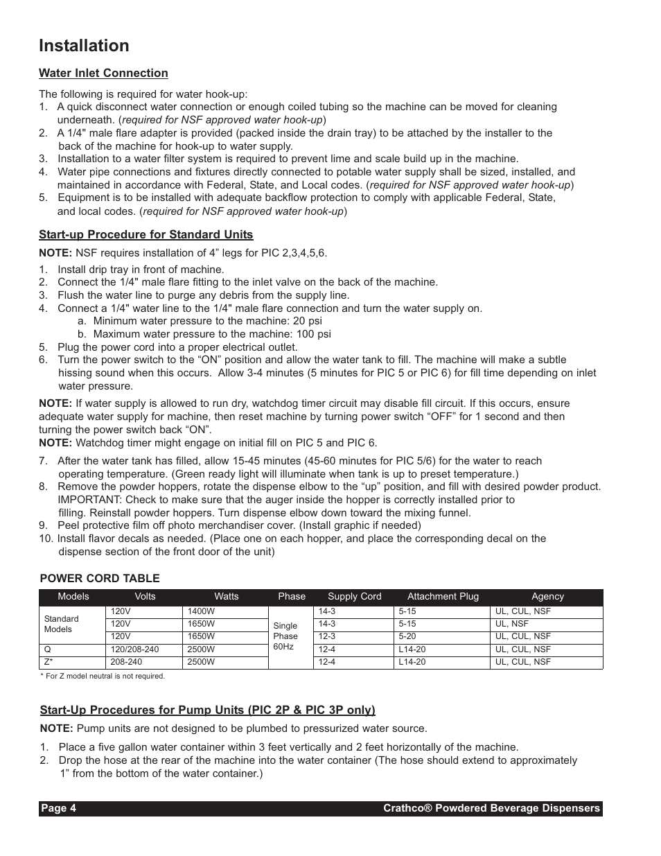 Installation | Grindmaster CC-302-20 User Manual | Page 4 / 68