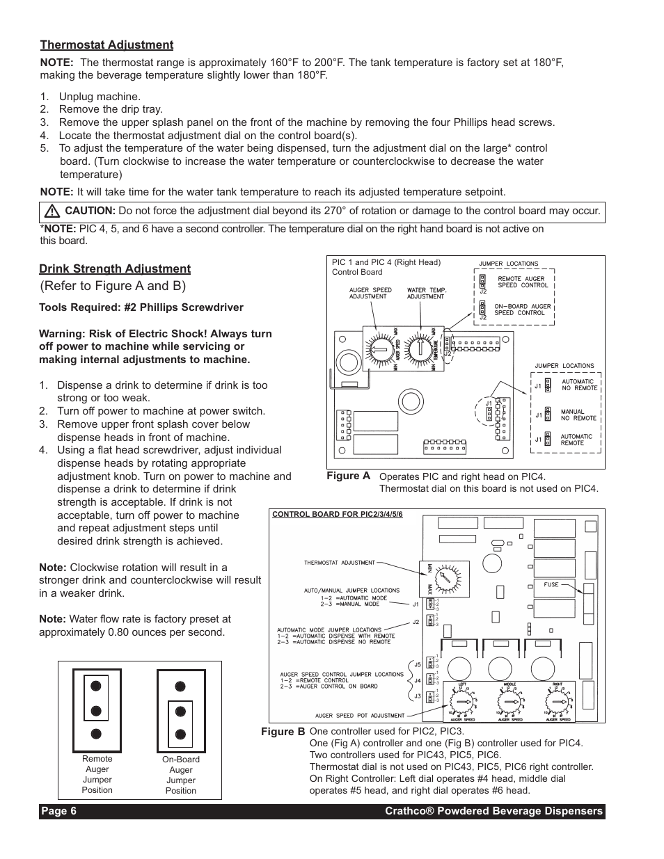 Refer to figure a and b), Drink strength adjustment, Thermostat adjustment | Grindmaster CC-302-20 User Manual | Page 6 / 68