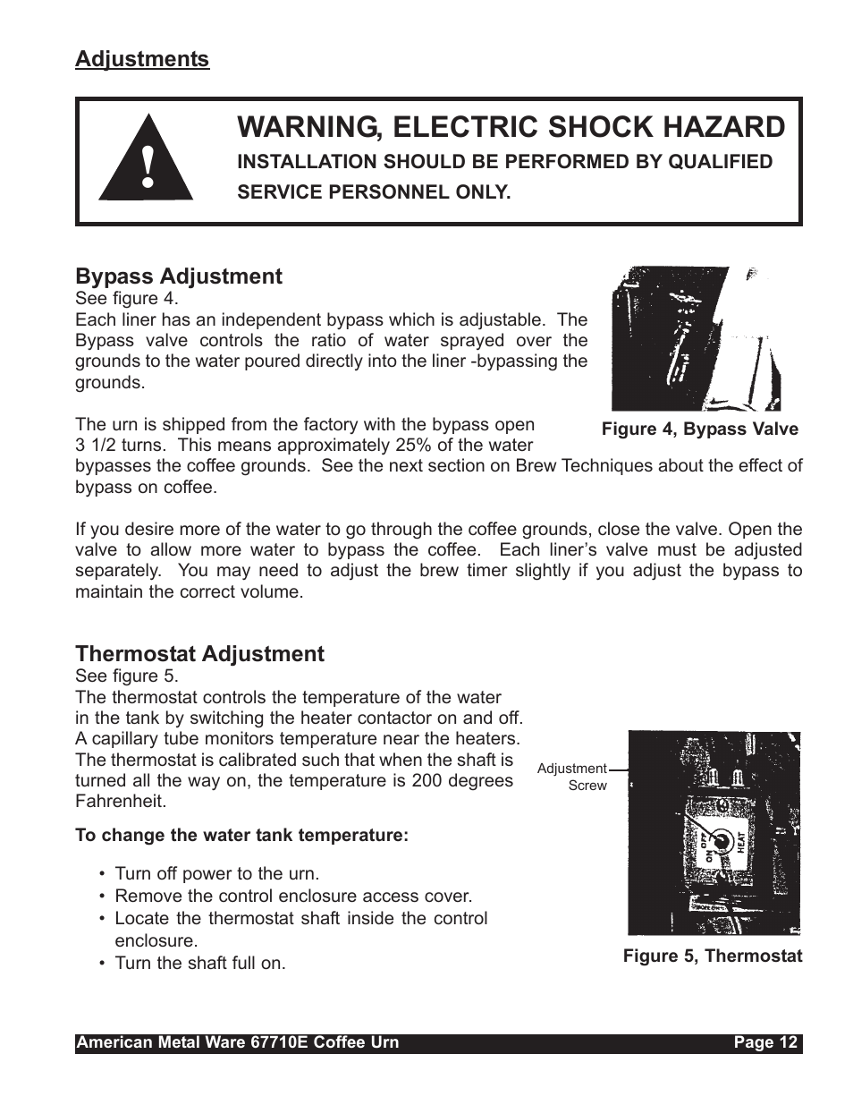 Warning, electric shock hazard | Grindmaster 67710E User Manual | Page 12 / 19