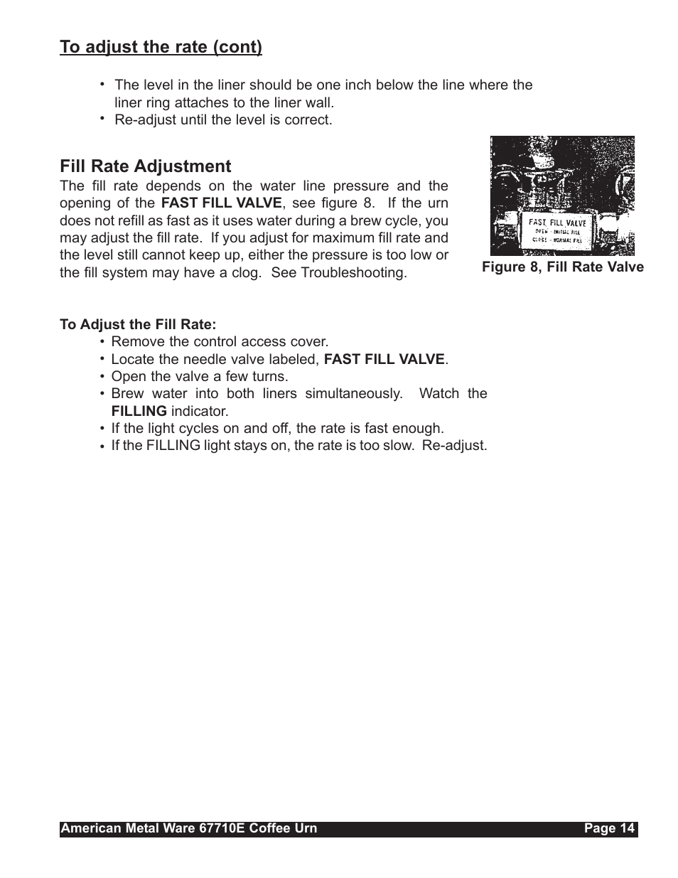 Fill rate adjustment | Grindmaster 67710E User Manual | Page 14 / 19