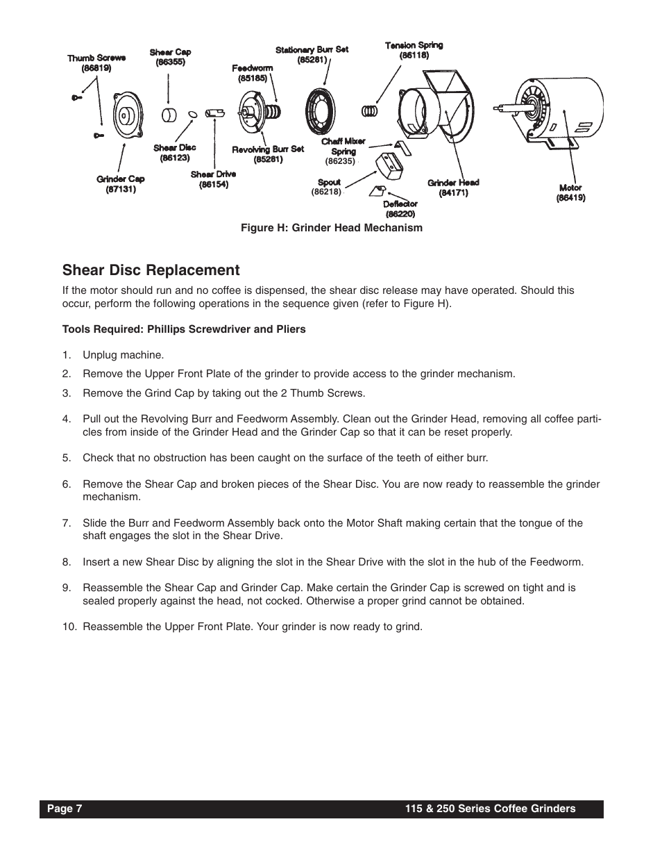 Shear disc replacement | Grindmaster 115 User Manual | Page 8 / 16