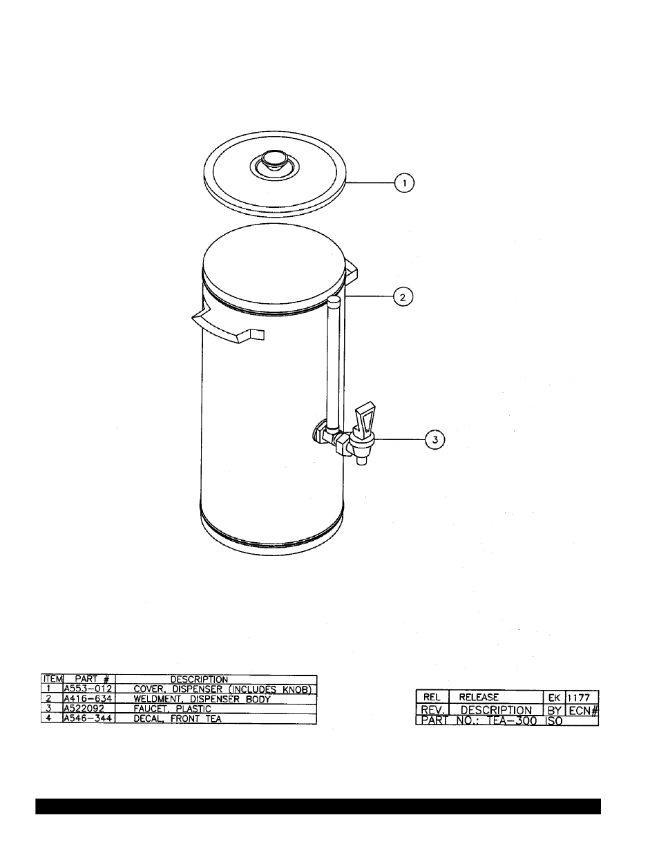 Tea-300 3-gallon dispenser isometric | Grindmaster TEA-300 User Manual | Page 13 / 16