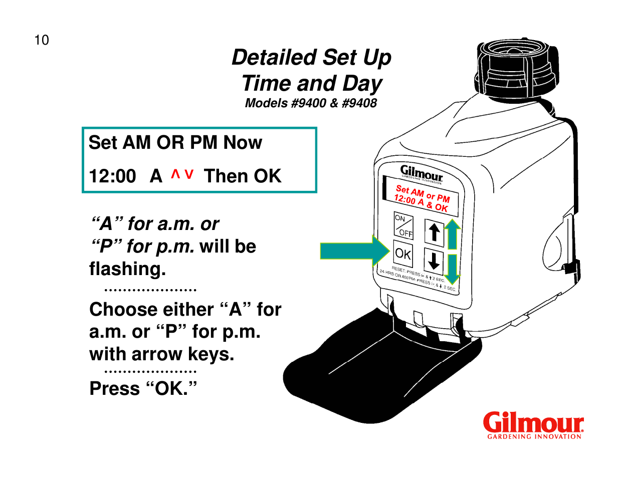 Detailed set up time and day | Gilmour 9400 User Manual | Page 10 / 35