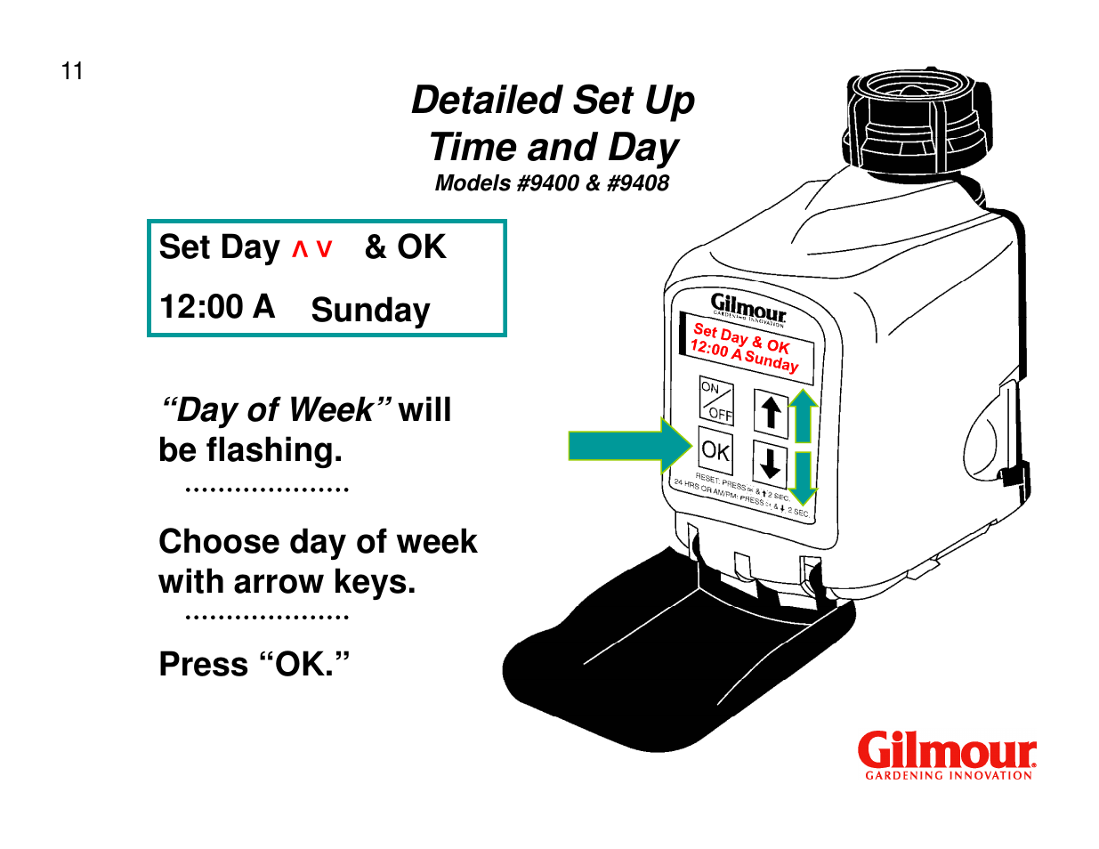 Detailed set up time and day | Gilmour 9400 User Manual | Page 11 / 35