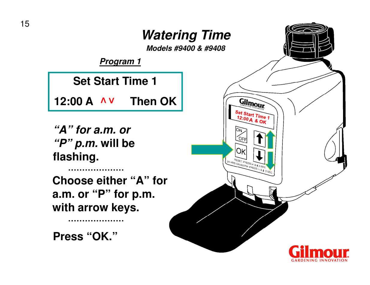 Watering time | Gilmour 9400 User Manual | Page 15 / 35