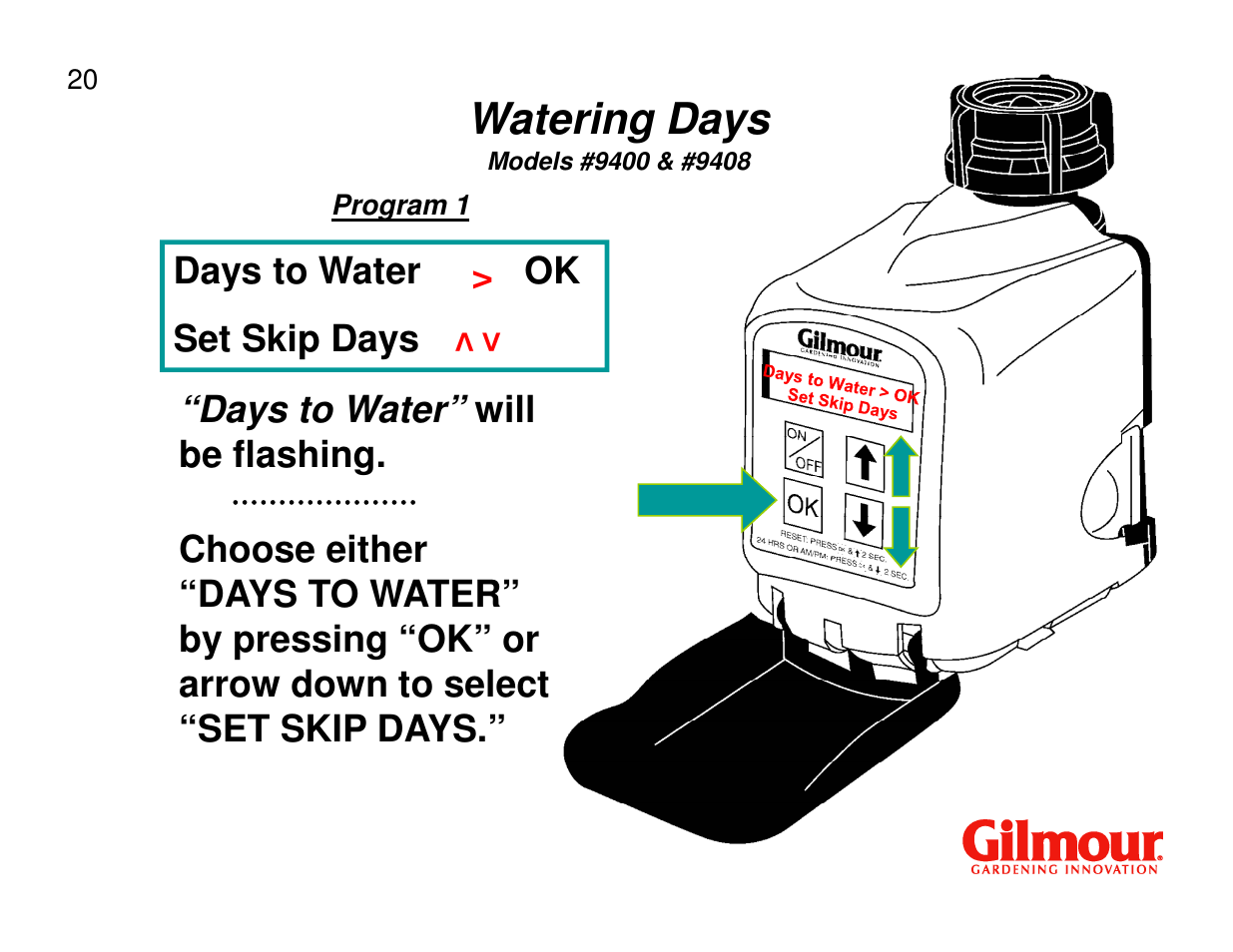 Watering days | Gilmour 9400 User Manual | Page 20 / 35