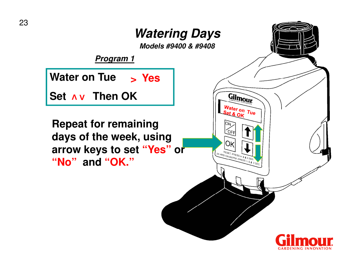 Watering days | Gilmour 9400 User Manual | Page 23 / 35