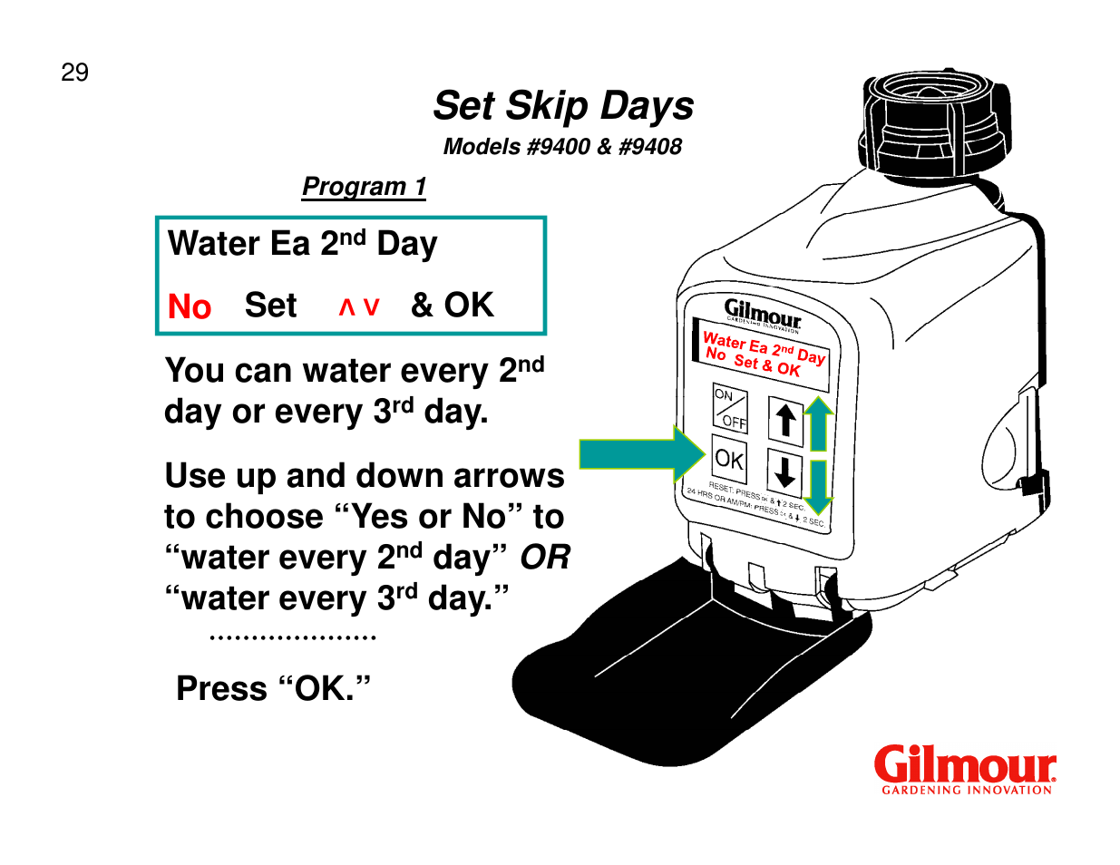 Set skip days | Gilmour 9400 User Manual | Page 29 / 35