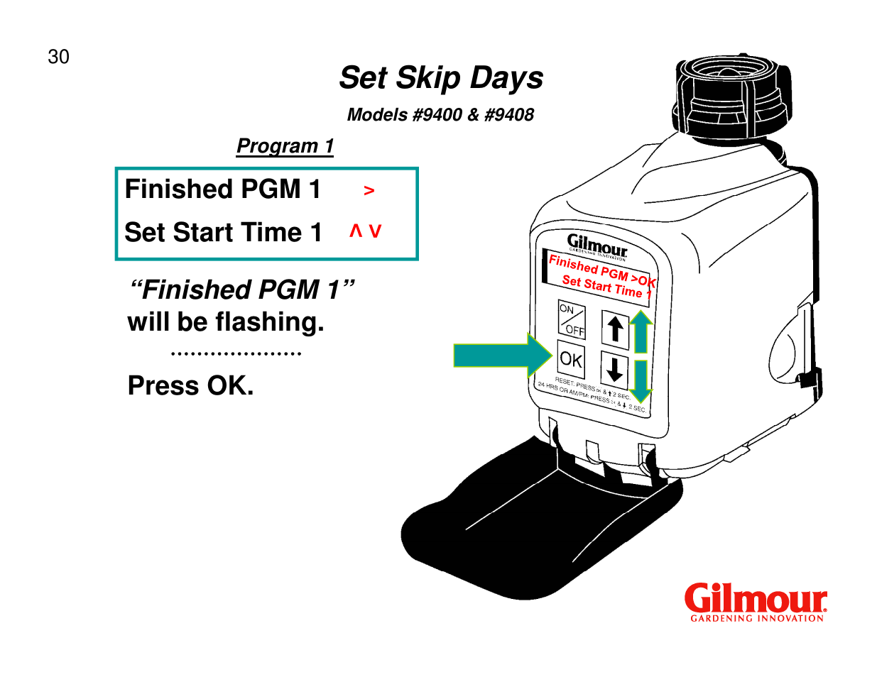 Set skip days | Gilmour 9400 User Manual | Page 30 / 35