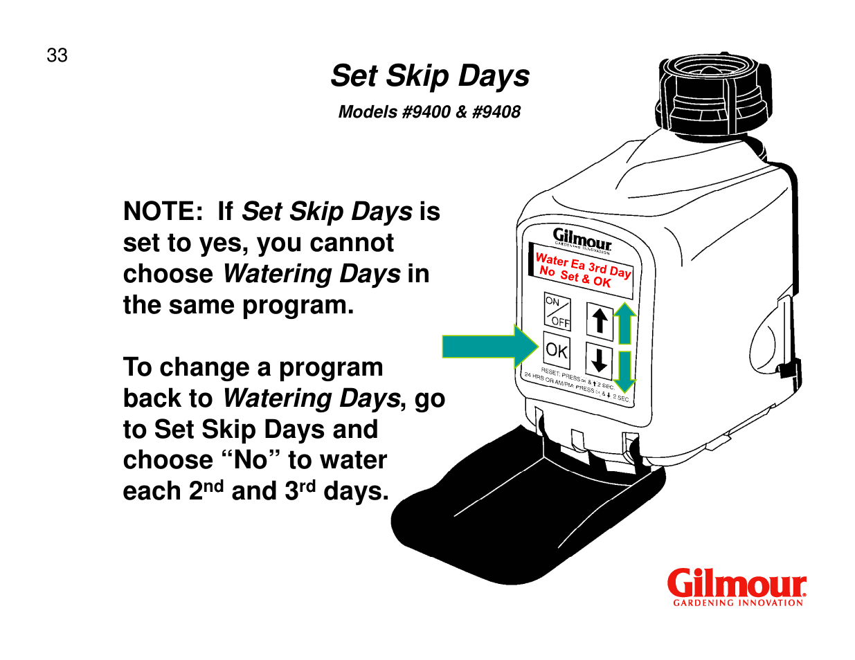Set skip days | Gilmour 9400 User Manual | Page 33 / 35