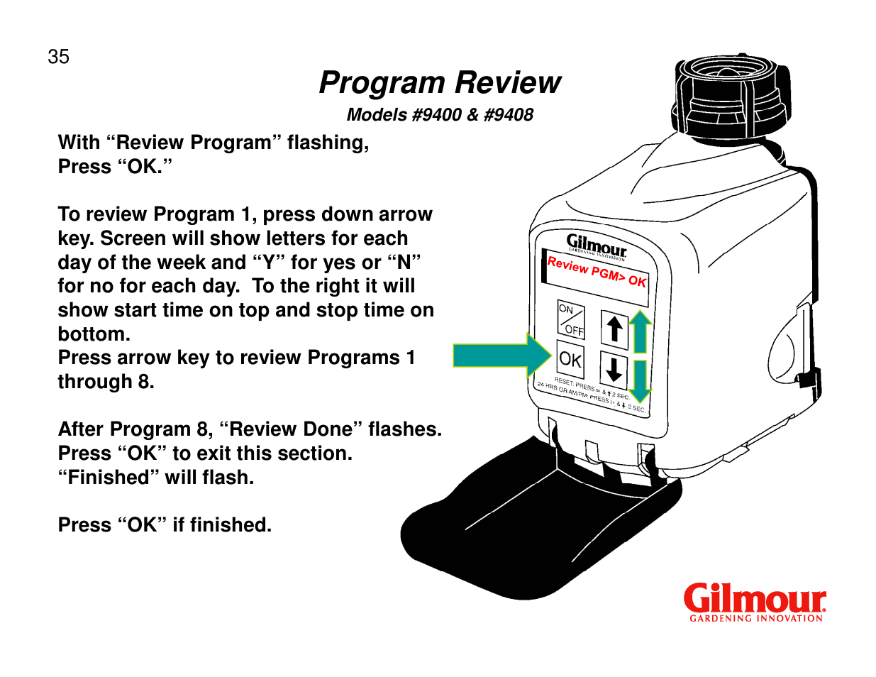 Program review | Gilmour 9400 User Manual | Page 35 / 35
