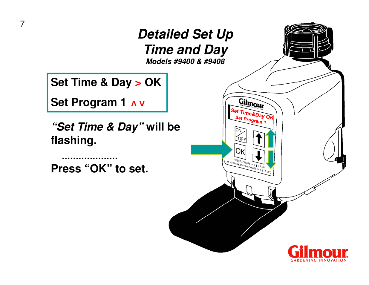 Detailed set up time and day | Gilmour 9400 User Manual | Page 7 / 35