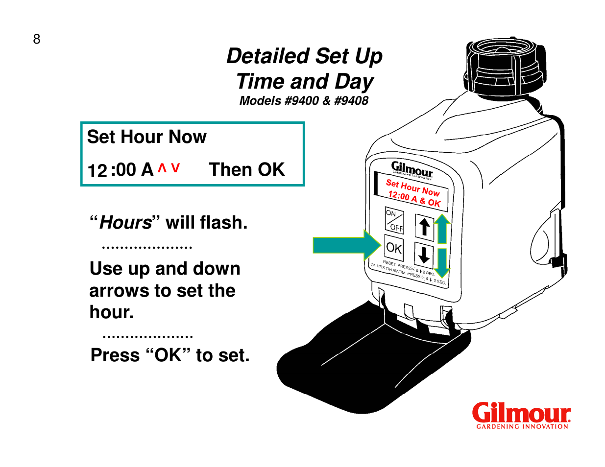 Detailed set up time and day | Gilmour 9400 User Manual | Page 8 / 35