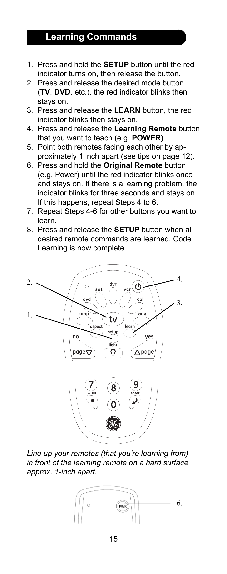 Learning commands | GE Capital 24959 User Manual | Page 15 / 20