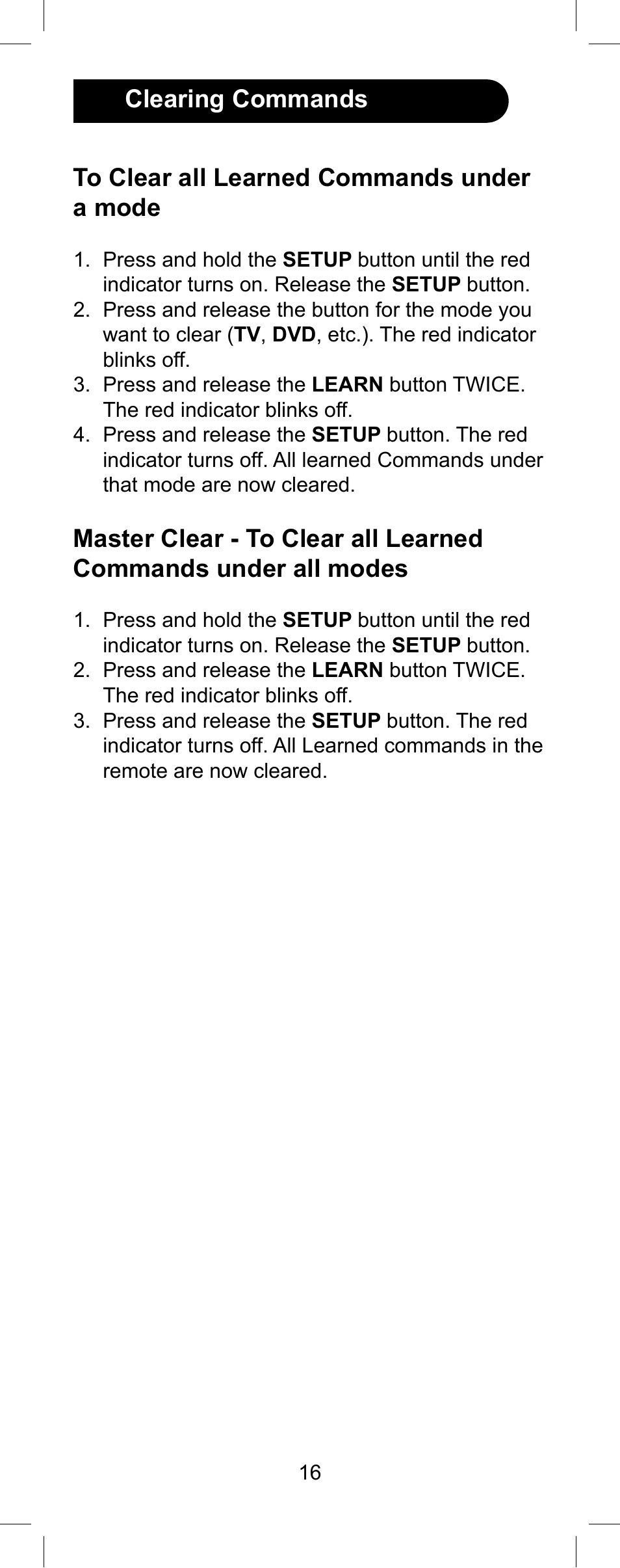 Clearing commands | GE Capital 24959 User Manual | Page 16 / 20