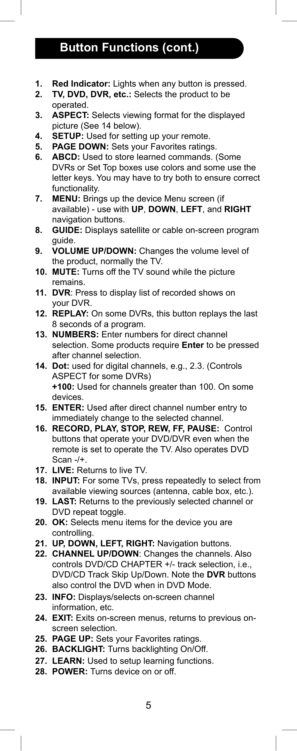 Button functions (cont.) | GE Capital 24959 User Manual | Page 5 / 20