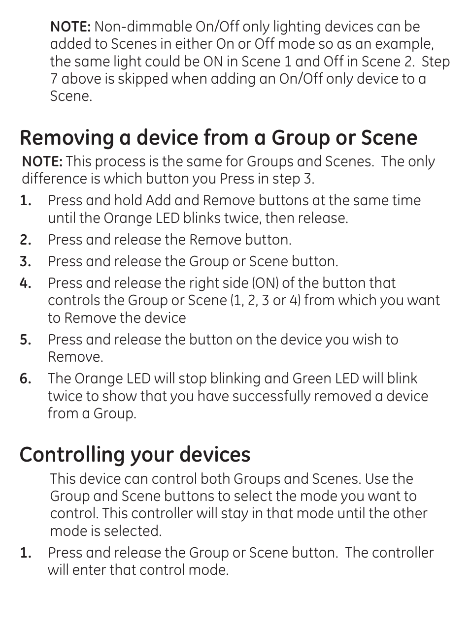 Removing a device from a group or scene, Controlling your devices | GE 45631 GE Z-Wave Wireless Keypad Controller User Manual | Page 12 / 20